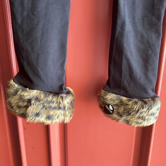 BLACK ANKLE TIGHTS w/leopard faux fur ankles. Halloween or winter wear. NWT - Picture 6 of 9